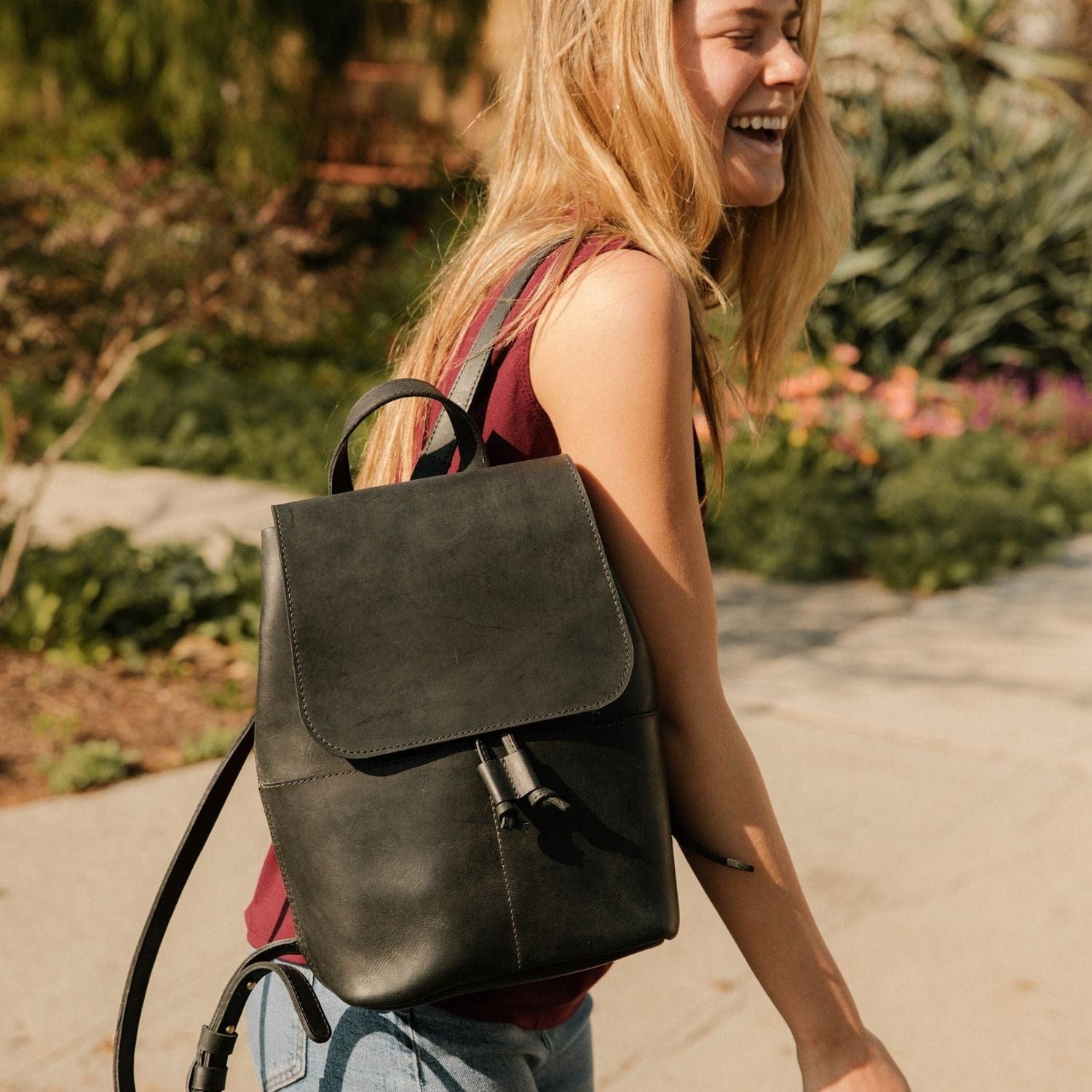 Abby Full-Grain Leather Drawstring Backpack – Black, Handcrafted in Ethiopia - Image 2
