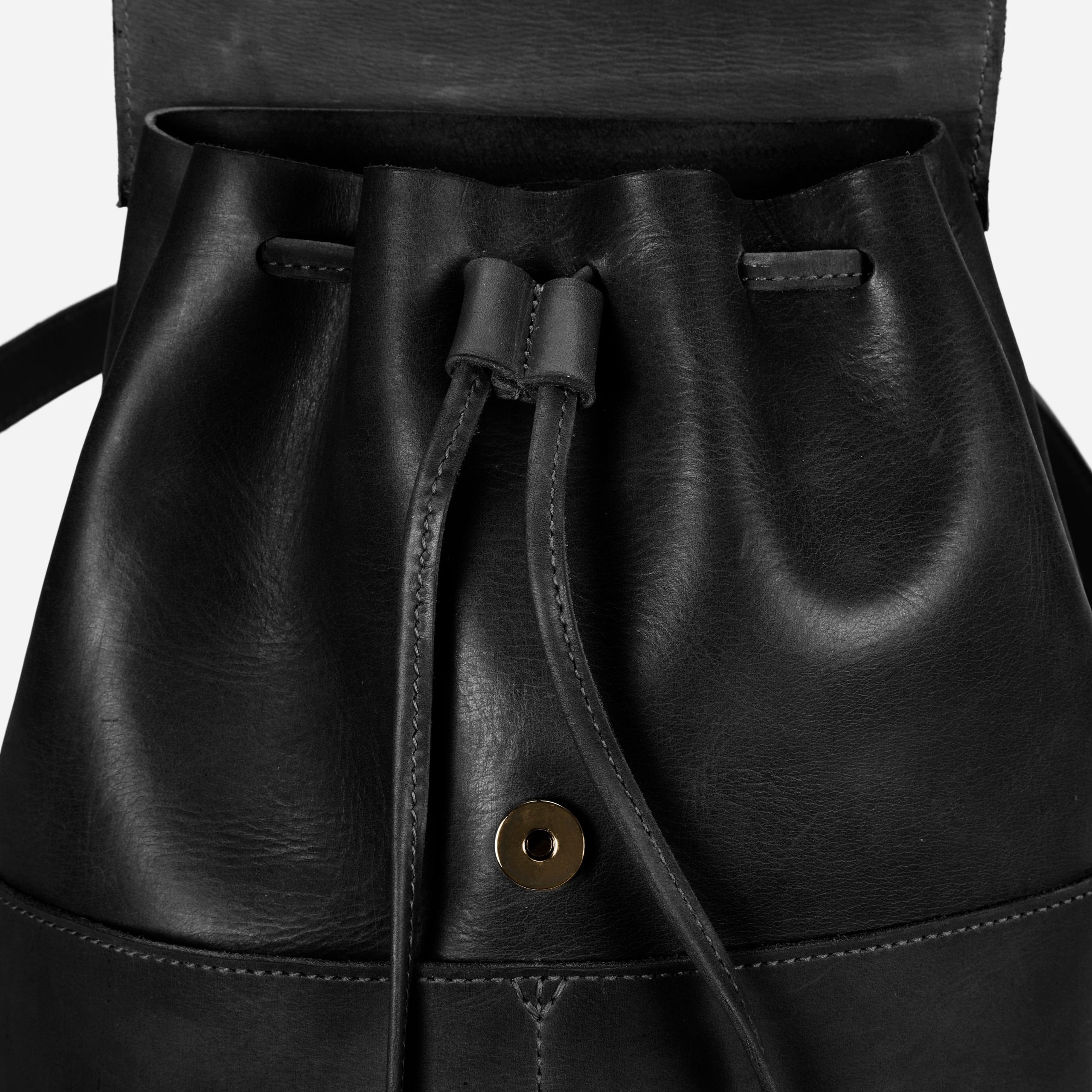 Abby Full-Grain Leather Drawstring Backpack – Black, Handcrafted in Ethiopia - Image 4