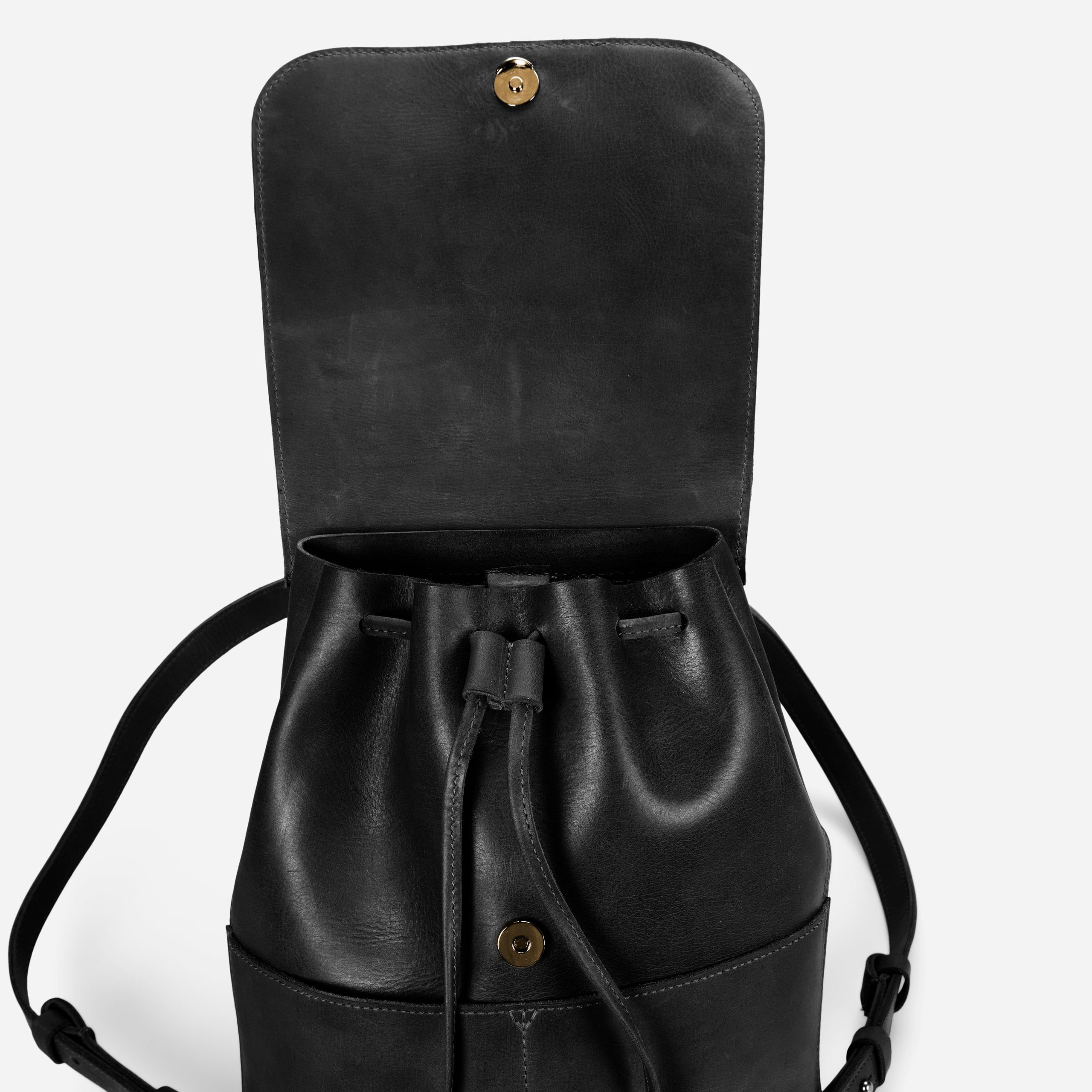 Abby Full-Grain Leather Drawstring Backpack – Black, Handcrafted in Ethiopia - Image 5