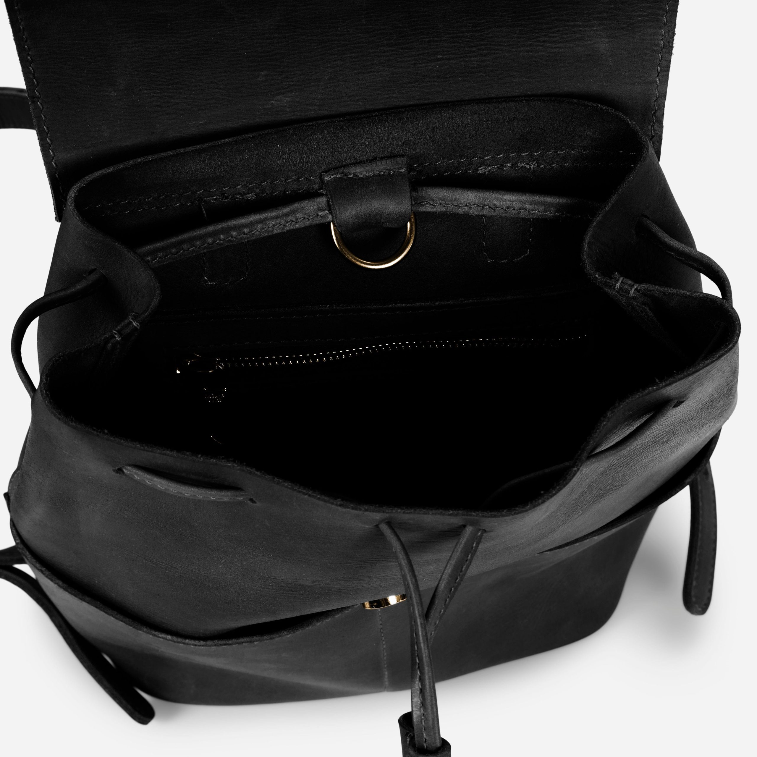 Abby Full-Grain Leather Drawstring Backpack – Black, Handcrafted in Ethiopia - Image 6