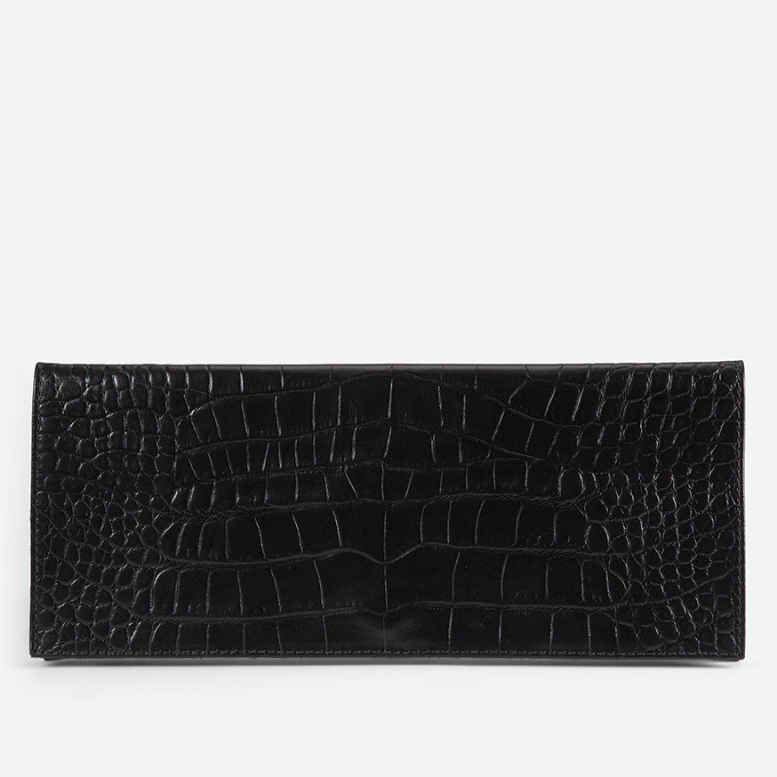 Yeshi Full-Grain Leather Foldover Clutch – Black, Crocodile Embossed, Handcrafted in Ethiopia - Image 3