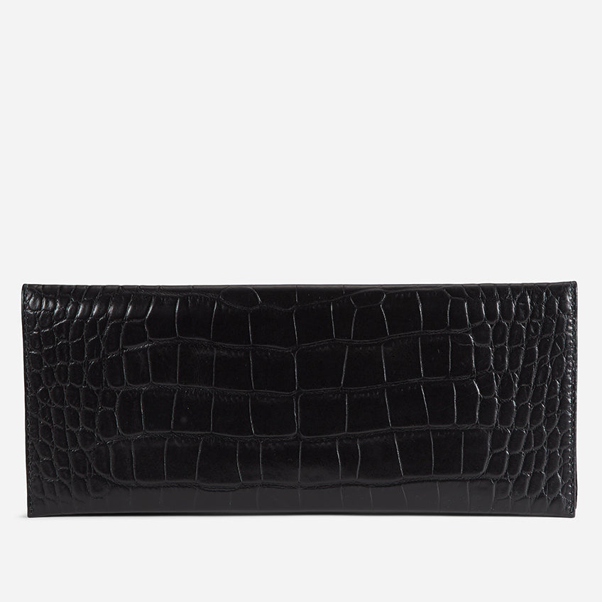 Yeshi Full-Grain Leather Foldover Clutch – Black, Crocodile Embossed, Handcrafted in Ethiopia - Image 4