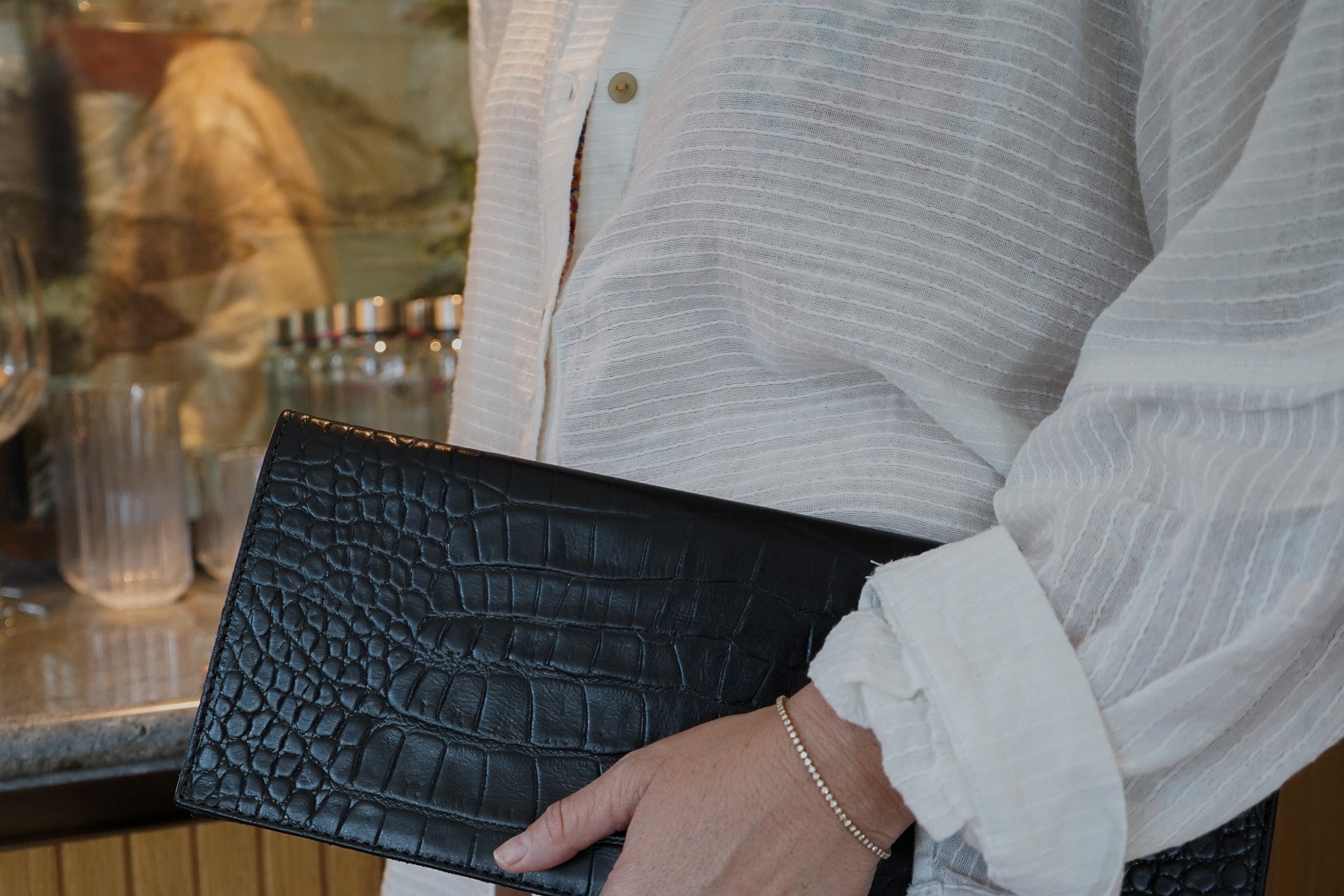 Yeshi Full-Grain Leather Foldover Clutch – Black, Crocodile Embossed, Handcrafted in Ethiopia - Image 7