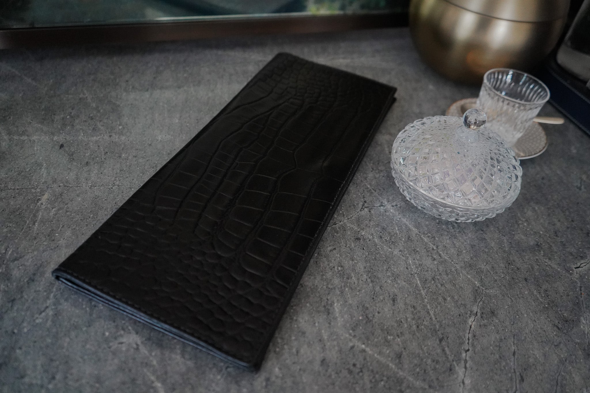 Yeshi Full-Grain Leather Foldover Clutch – Black, Crocodile Embossed, Handcrafted in Ethiopia - Image 8