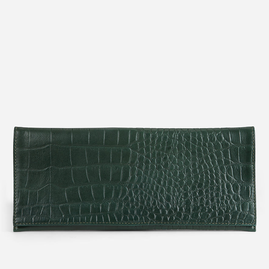 Yeshi Full-Grain Leather Foldover Clutch – Green, Crocodile Embossed, Handcrafted in Ethiopia - Image 2