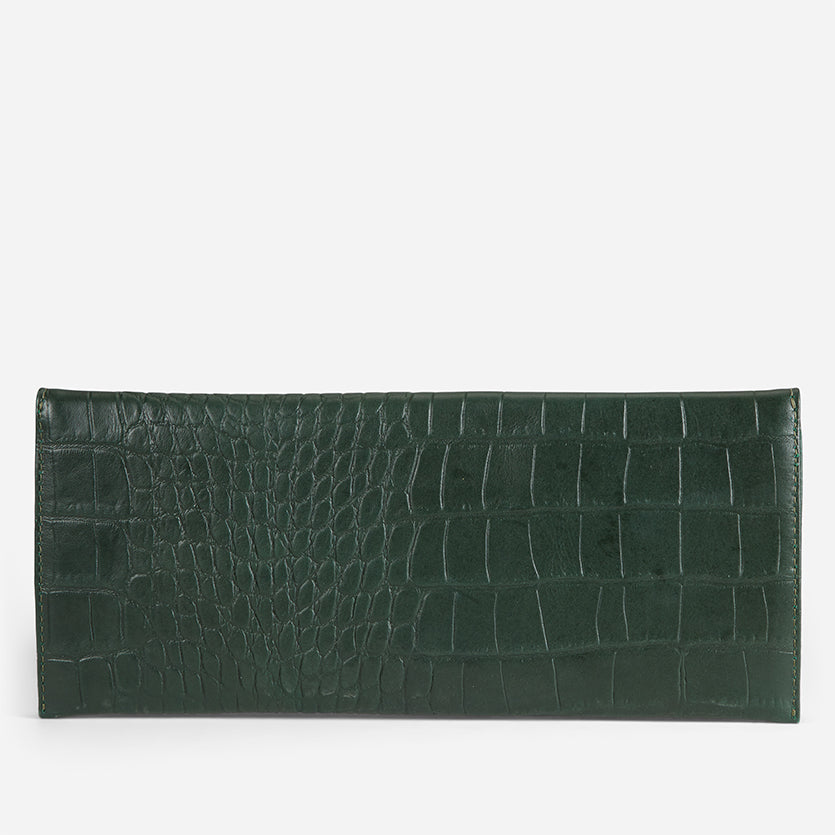 Yeshi Full-Grain Leather Foldover Clutch – Green, Crocodile Embossed, Handcrafted in Ethiopia - Image 5