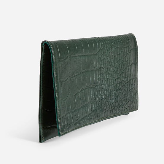 Yeshi Full-Grain Leather Foldover Clutch – Green, Crocodile Embossed, Handcrafted in Ethiopia - Image 6