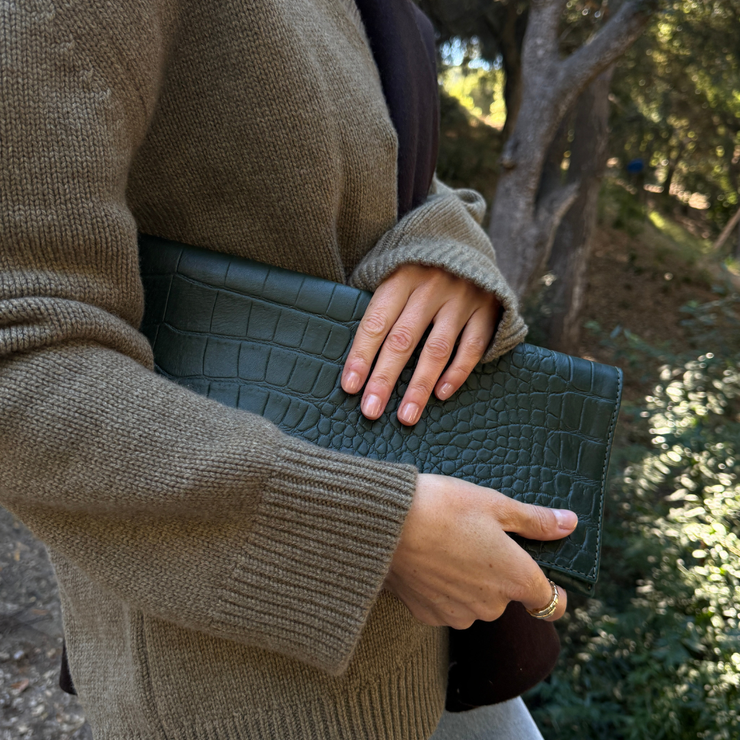 Yeshi Full-Grain Leather Foldover Clutch – Green, Crocodile Embossed, Handcrafted in Ethiopia - Image 7