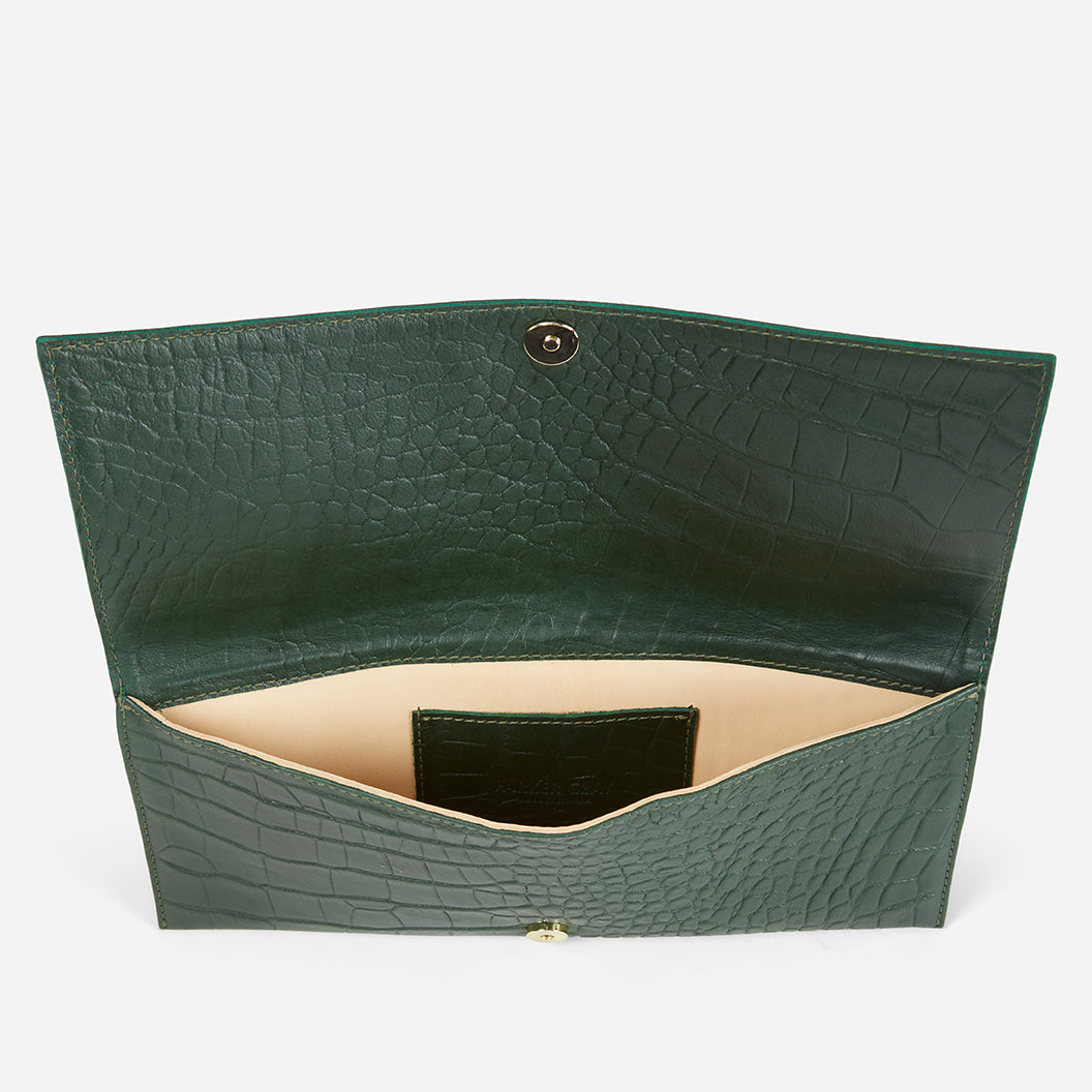 Yeshi Full-Grain Leather Foldover Clutch – Green, Crocodile Embossed, Handcrafted in Ethiopia - Image 8