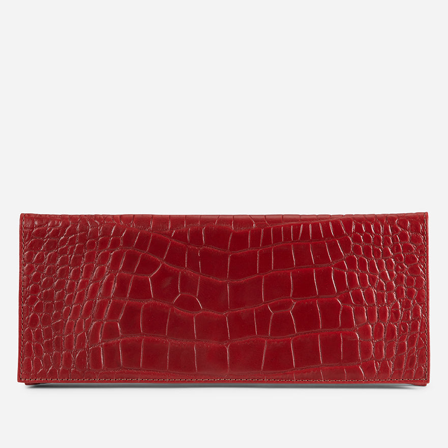 Yeshi Full-Grain Leather Foldover Clutch – Red, Crocodile Embossed, Handcrafted in Ethiopia - Image 3