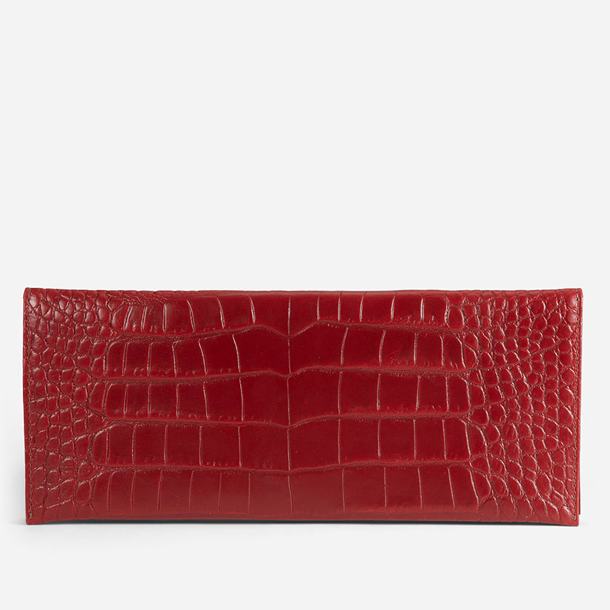 Yeshi Full-Grain Leather Foldover Clutch – Red, Crocodile Embossed, Handcrafted in Ethiopia - Image 4