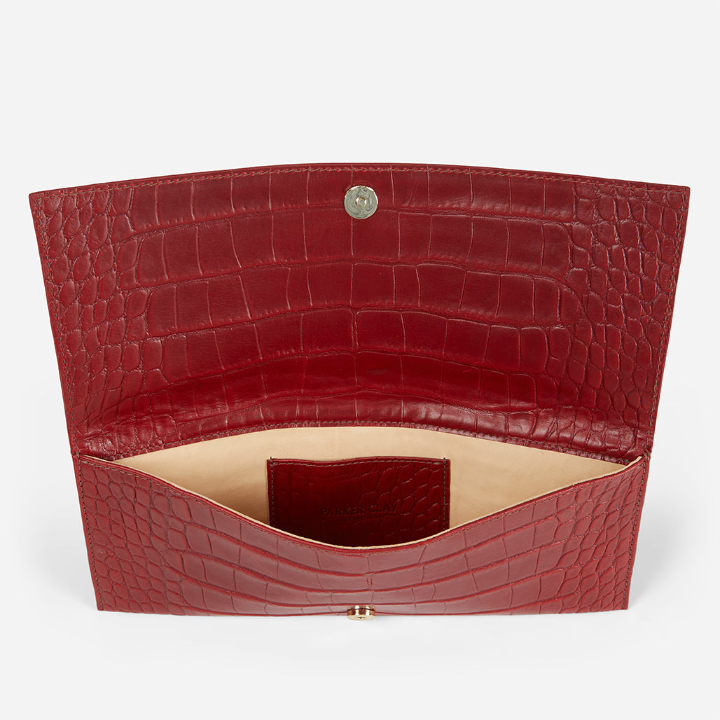 Yeshi Full-Grain Leather Foldover Clutch – Red, Crocodile Embossed, Handcrafted in Ethiopia - Image 5
