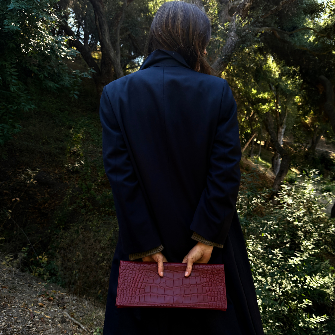 Yeshi Full-Grain Leather Foldover Clutch – Red, Crocodile Embossed, Handcrafted in Ethiopia - Image 6