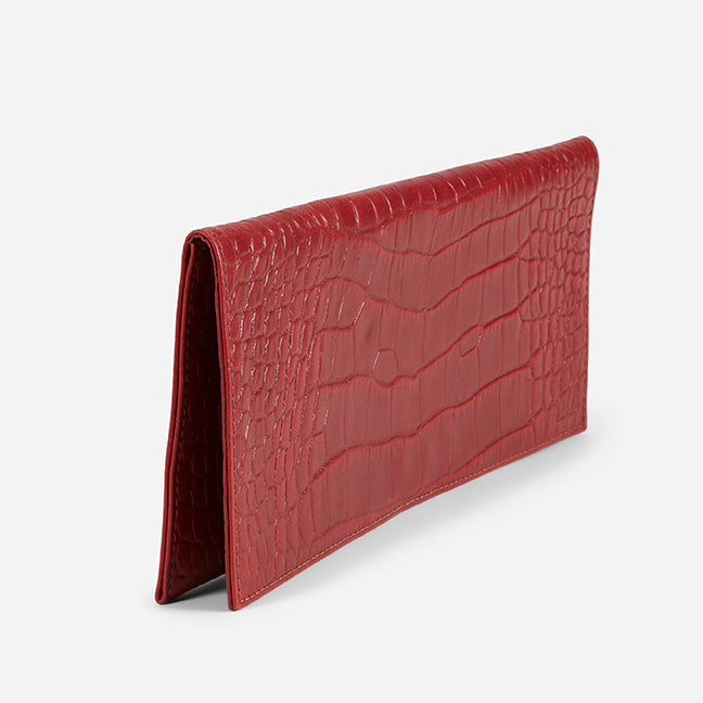Yeshi Full-Grain Leather Foldover Clutch – Red, Crocodile Embossed, Handcrafted in Ethiopia - Image 8