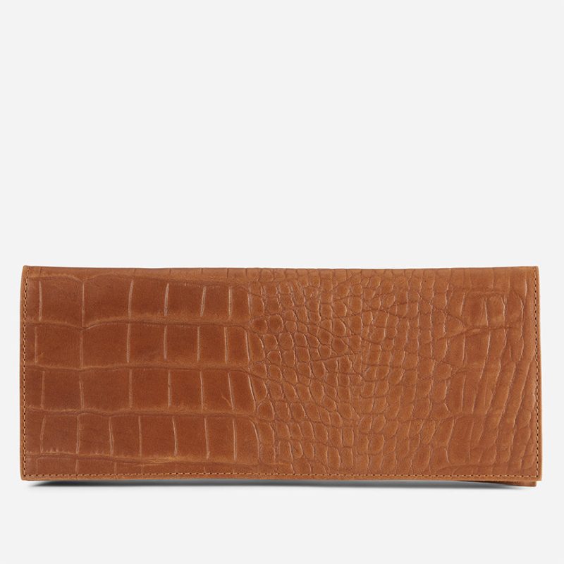Yeshi Full-Grain Leather Foldover Clutch – Crocodile Embossed, Handcrafted in Ethiopia