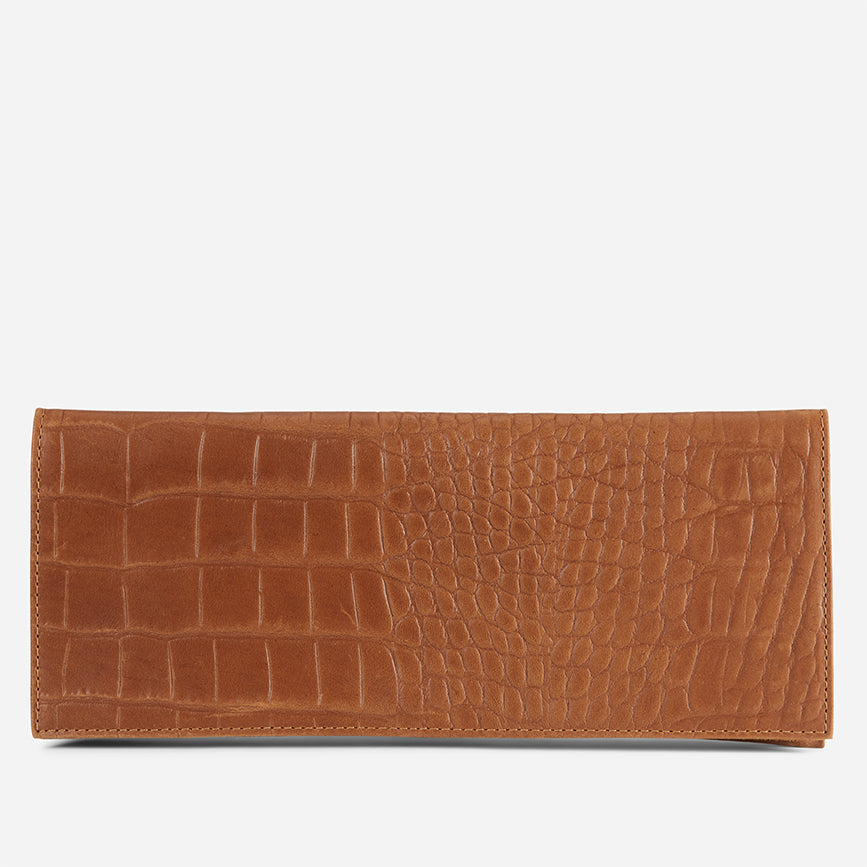Yeshi Full-Grain Leather Foldover Clutch – Crocodile Embossed, Handcrafted in Ethiopia