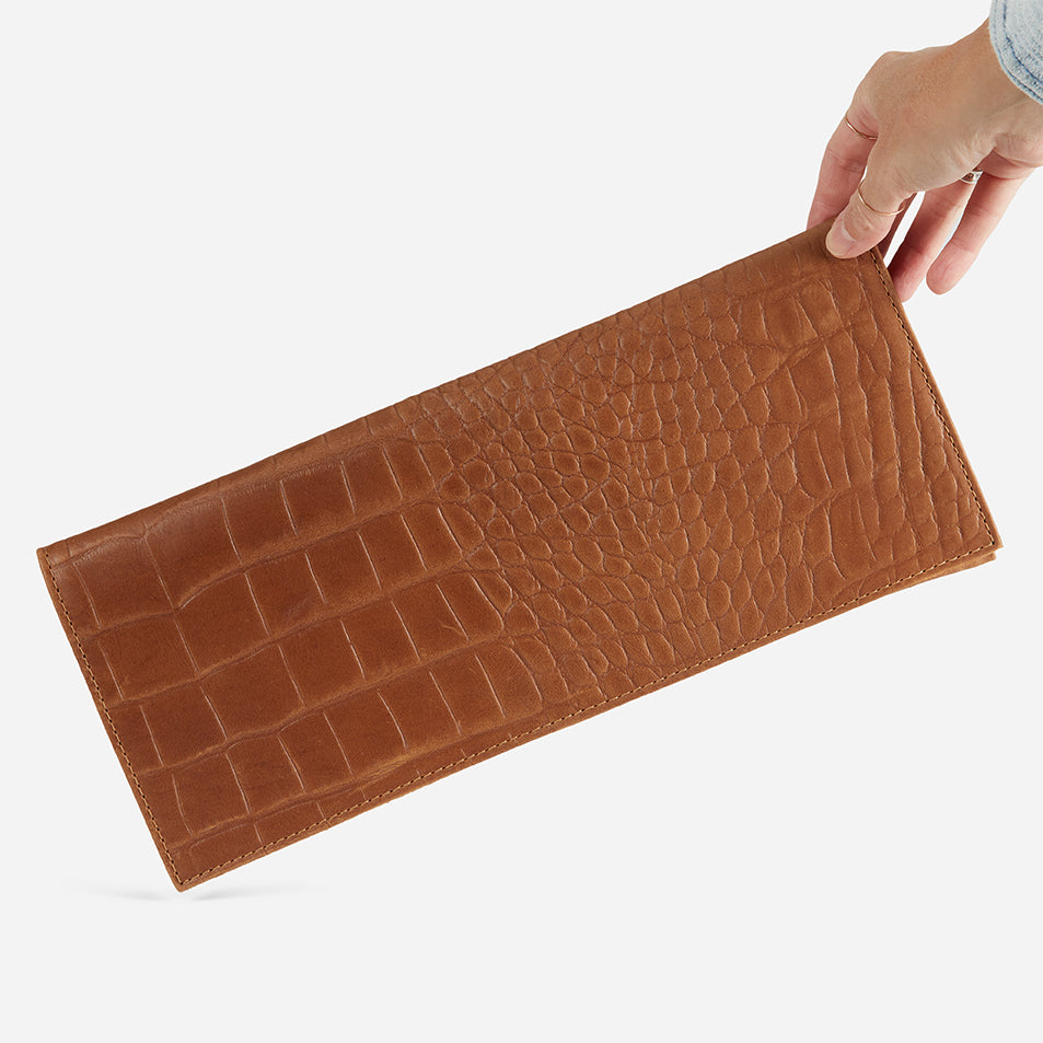 Yeshi Full-Grain Leather Foldover Clutch – Crocodile Embossed, Handcrafted in Ethiopia - Image 2