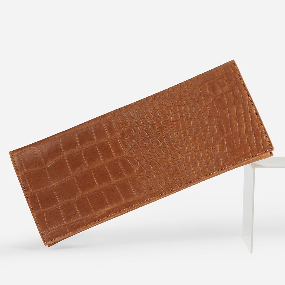 Yeshi Full-Grain Leather Foldover Clutch – Crocodile Embossed, Handcrafted in Ethiopia - Image 3