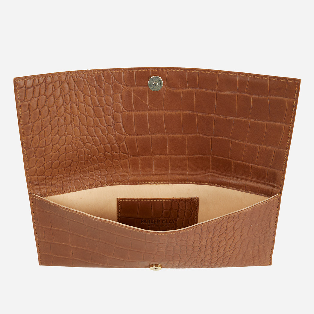 Yeshi Full-Grain Leather Foldover Clutch – Crocodile Embossed, Handcrafted in Ethiopia - Image 5