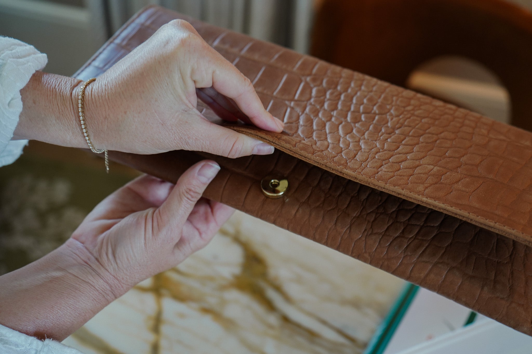 Yeshi Full-Grain Leather Foldover Clutch – Crocodile Embossed, Handcrafted in Ethiopia - Image 10