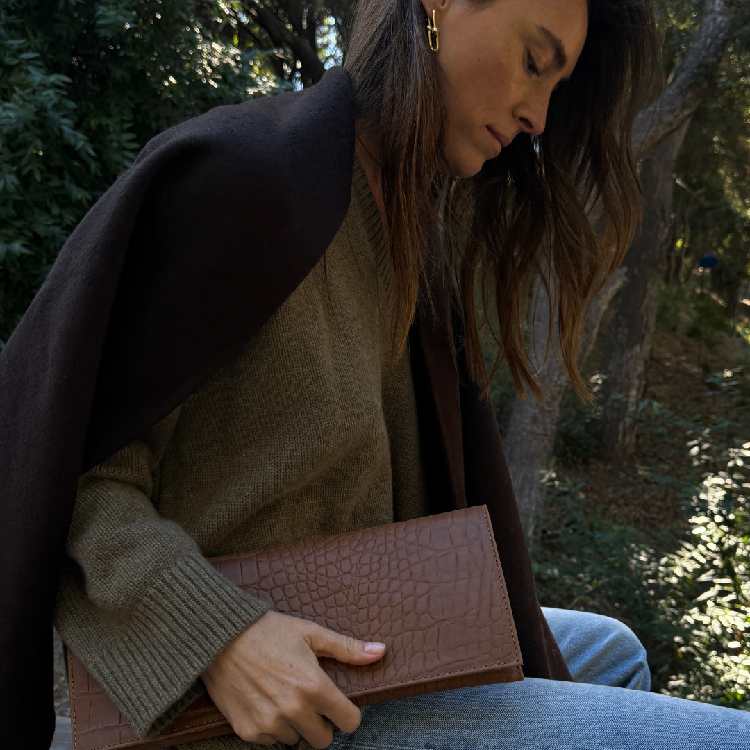 Yeshi Full-Grain Leather Foldover Clutch – Crocodile Embossed, Handcrafted in Ethiopia - Image 12